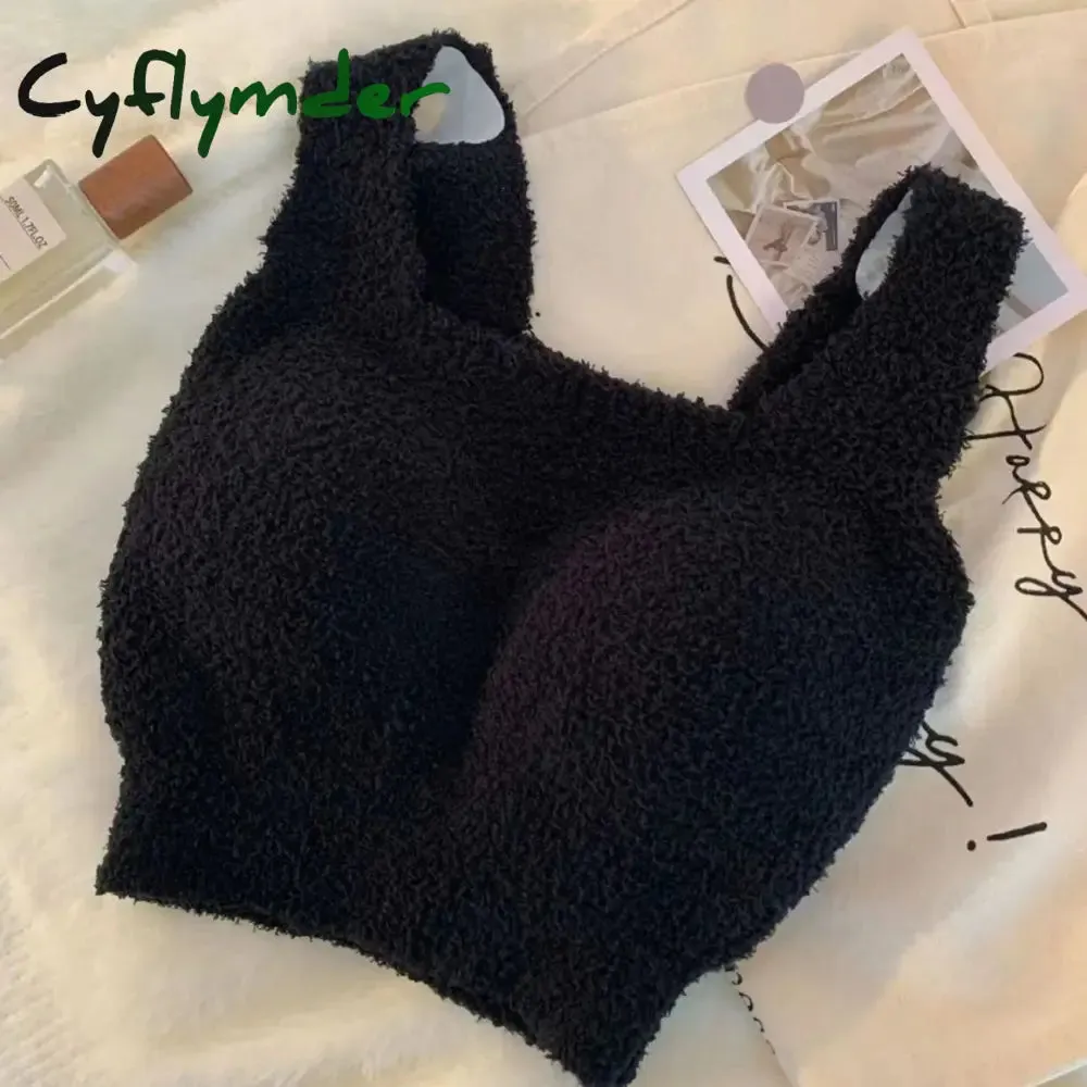 Cyflymder Solid Color Slim Fashion Soft Autumn Winter Women Undershirt Warm Vest with Bra Lambswool Thermal Underwear Bottoming Clothing