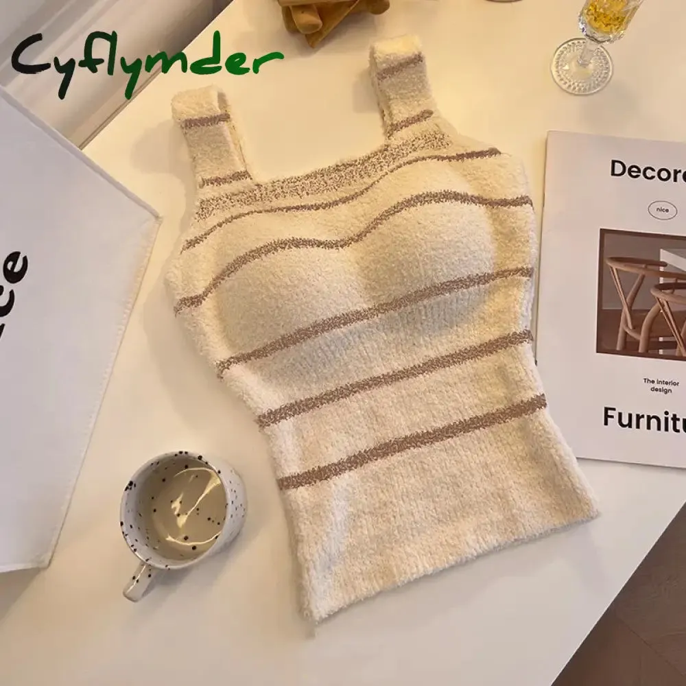 Cyflymder Solid Color Slim Fashion Soft Autumn Winter Women Undershirt Warm Vest with Bra Lambswool Thermal Underwear Bottoming Clothing