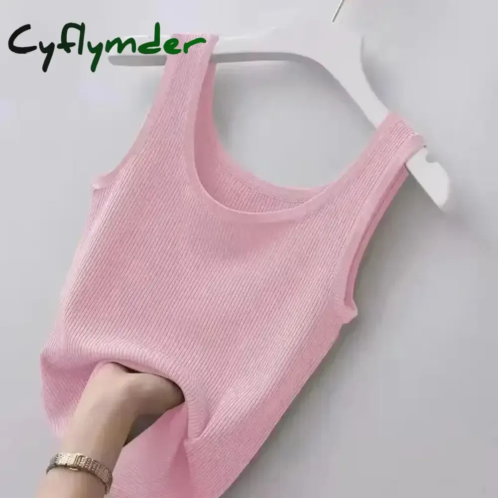 Cyflymder Solid Color Slim Fashion Soft Autumn Winter Women Undershirt Warm Vest with Bra Lambswool Thermal Underwear Bottoming Clothing