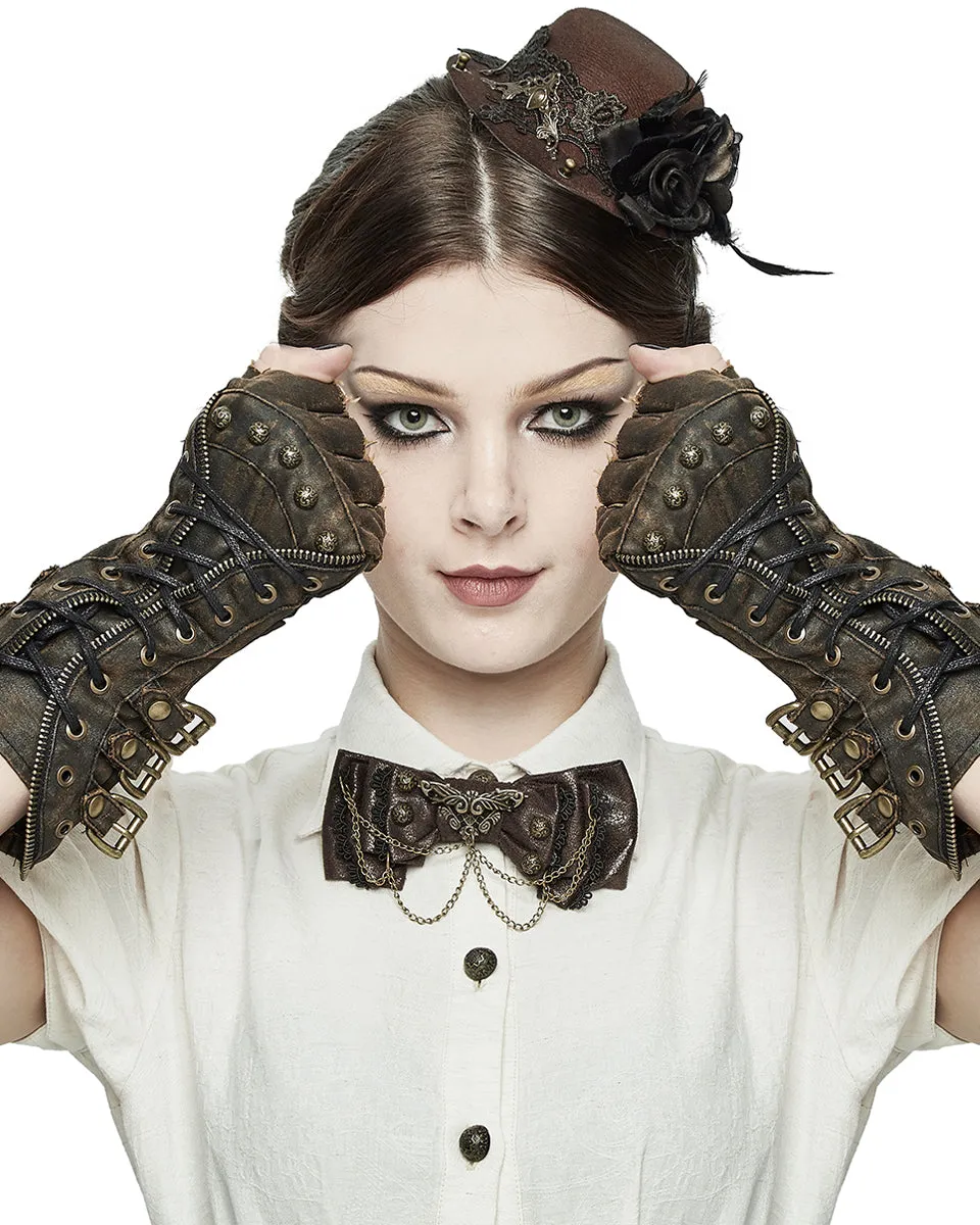 Devil Fashion Intrepid Steampunk Gauntlet Gloves - Brown