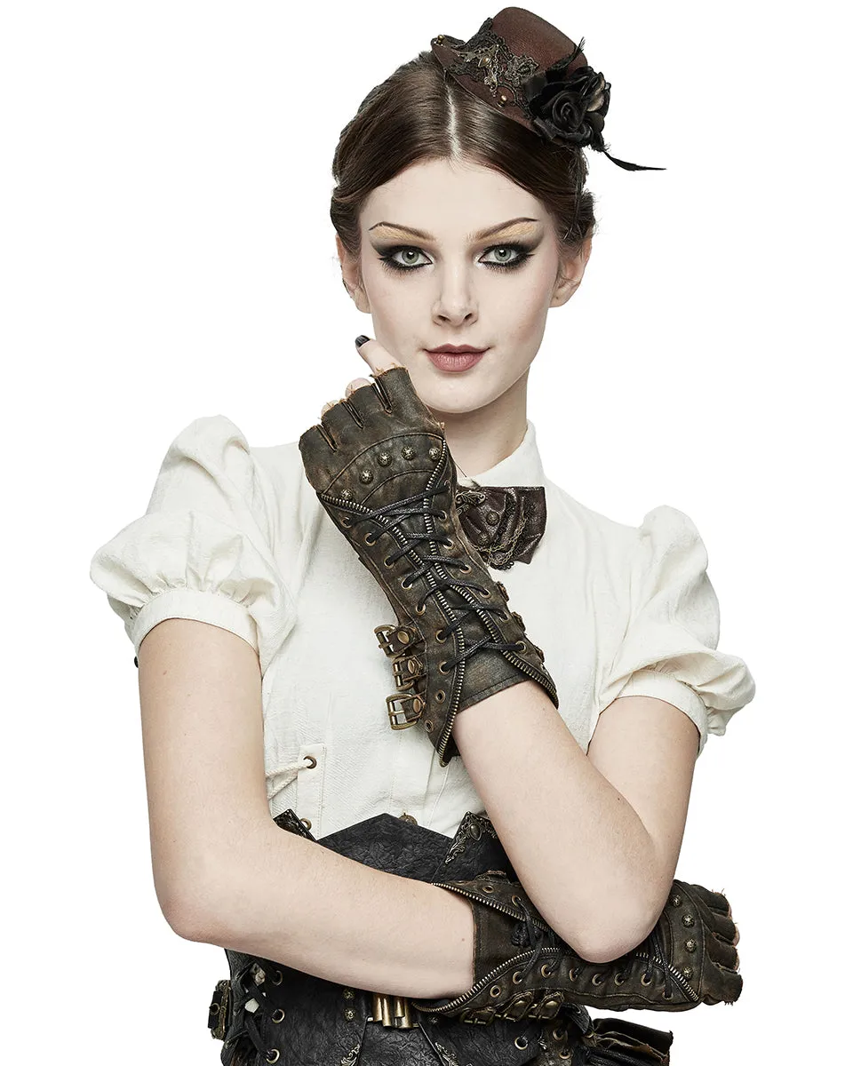 Devil Fashion Intrepid Steampunk Gauntlet Gloves - Brown