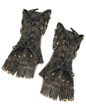 Devil Fashion Intrepid Steampunk Gauntlet Gloves - Brown