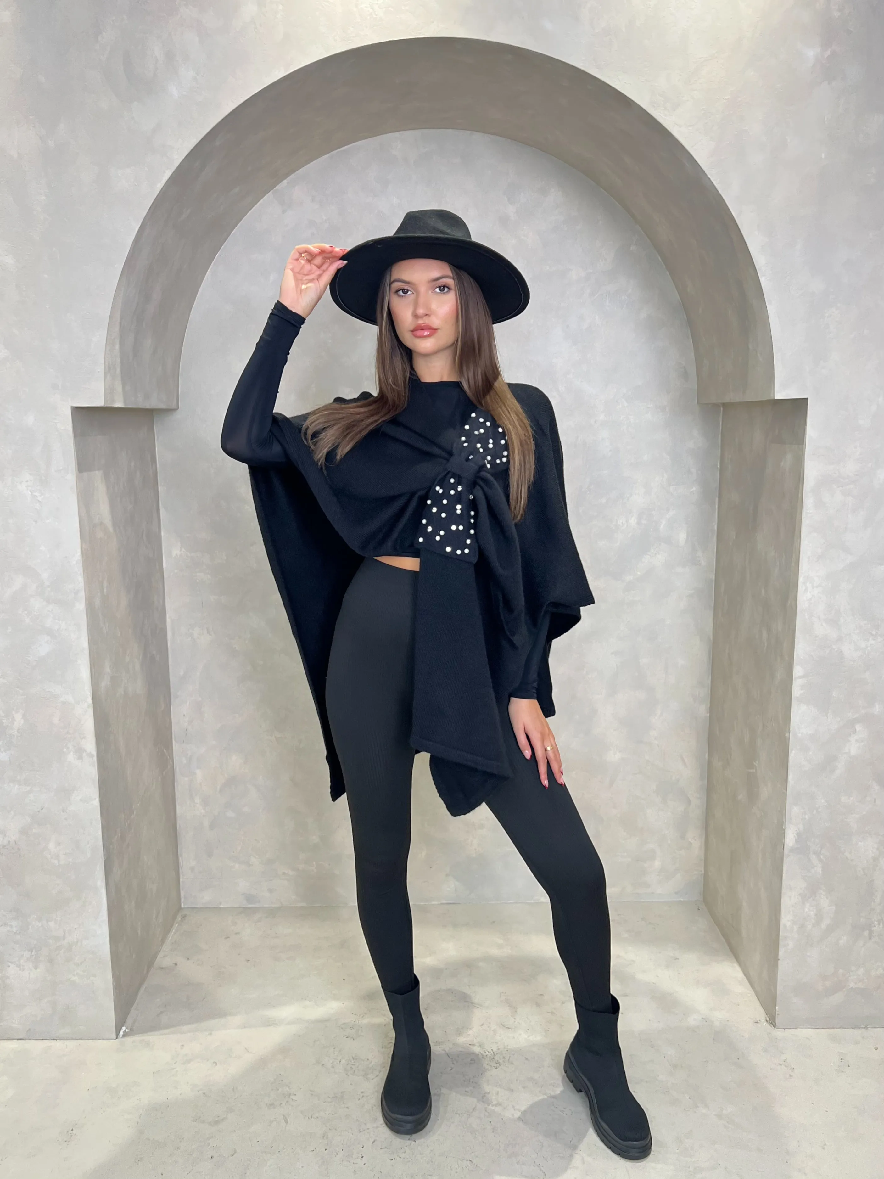 Diamante Embellished Bow Cape