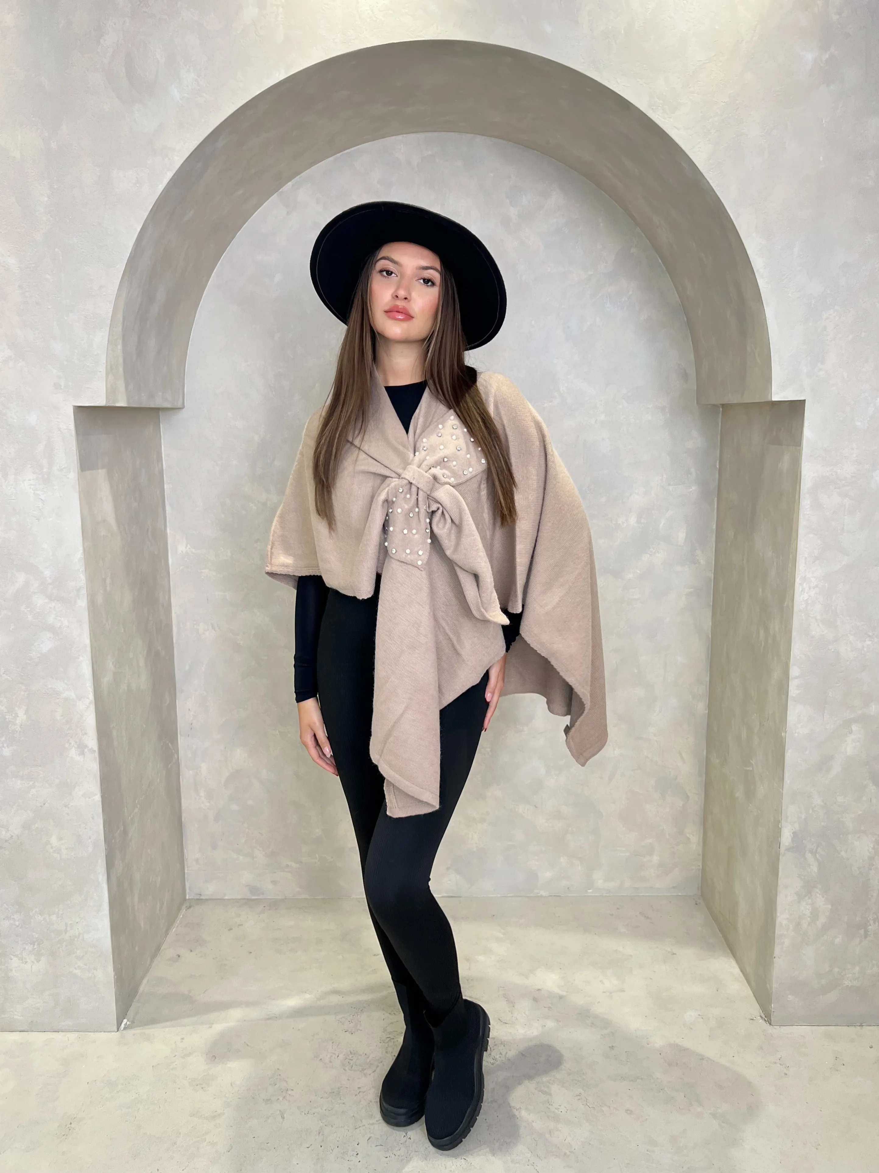 Diamante Embellished Bow Cape