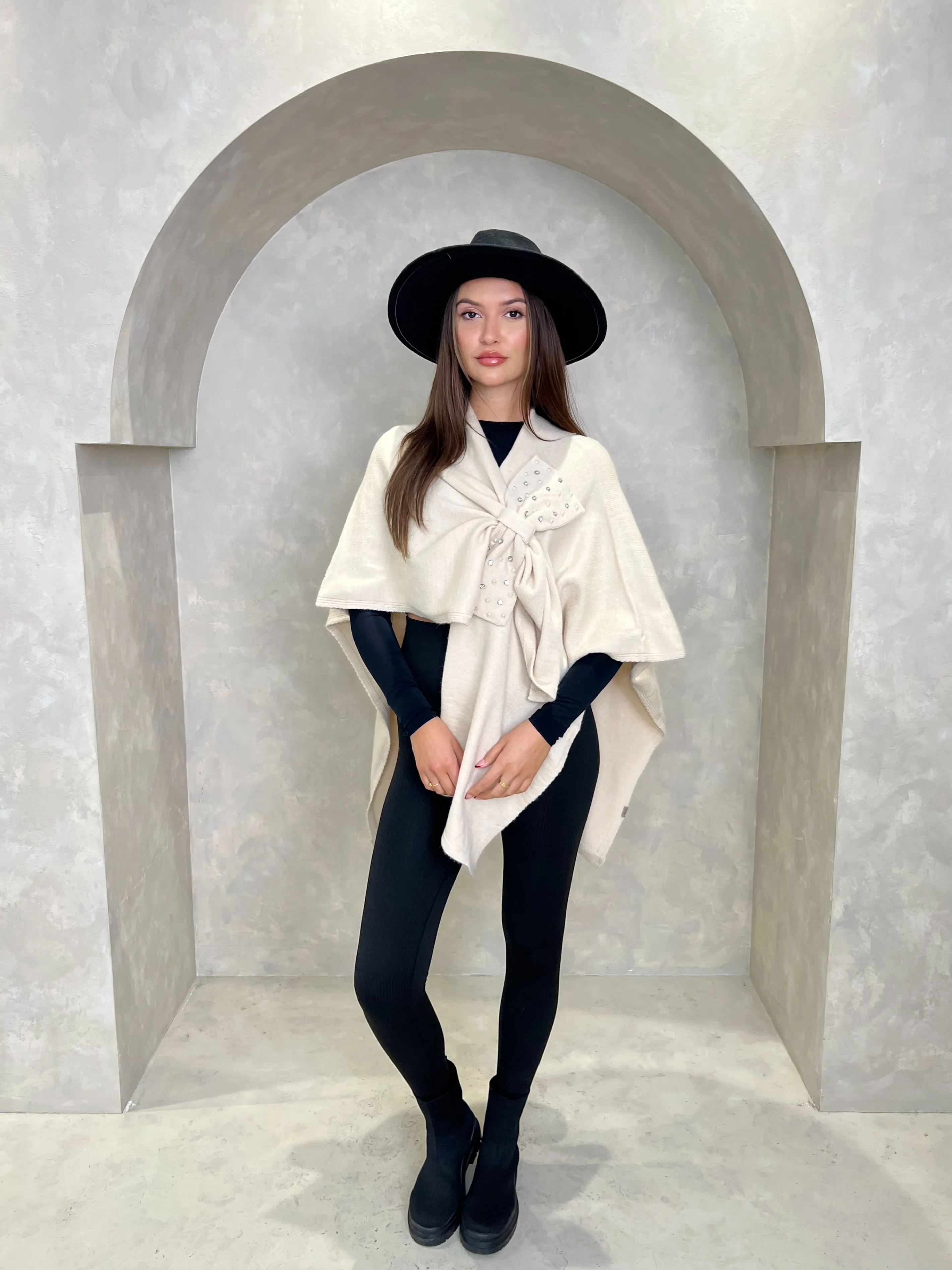 Diamante Embellished Bow Cape