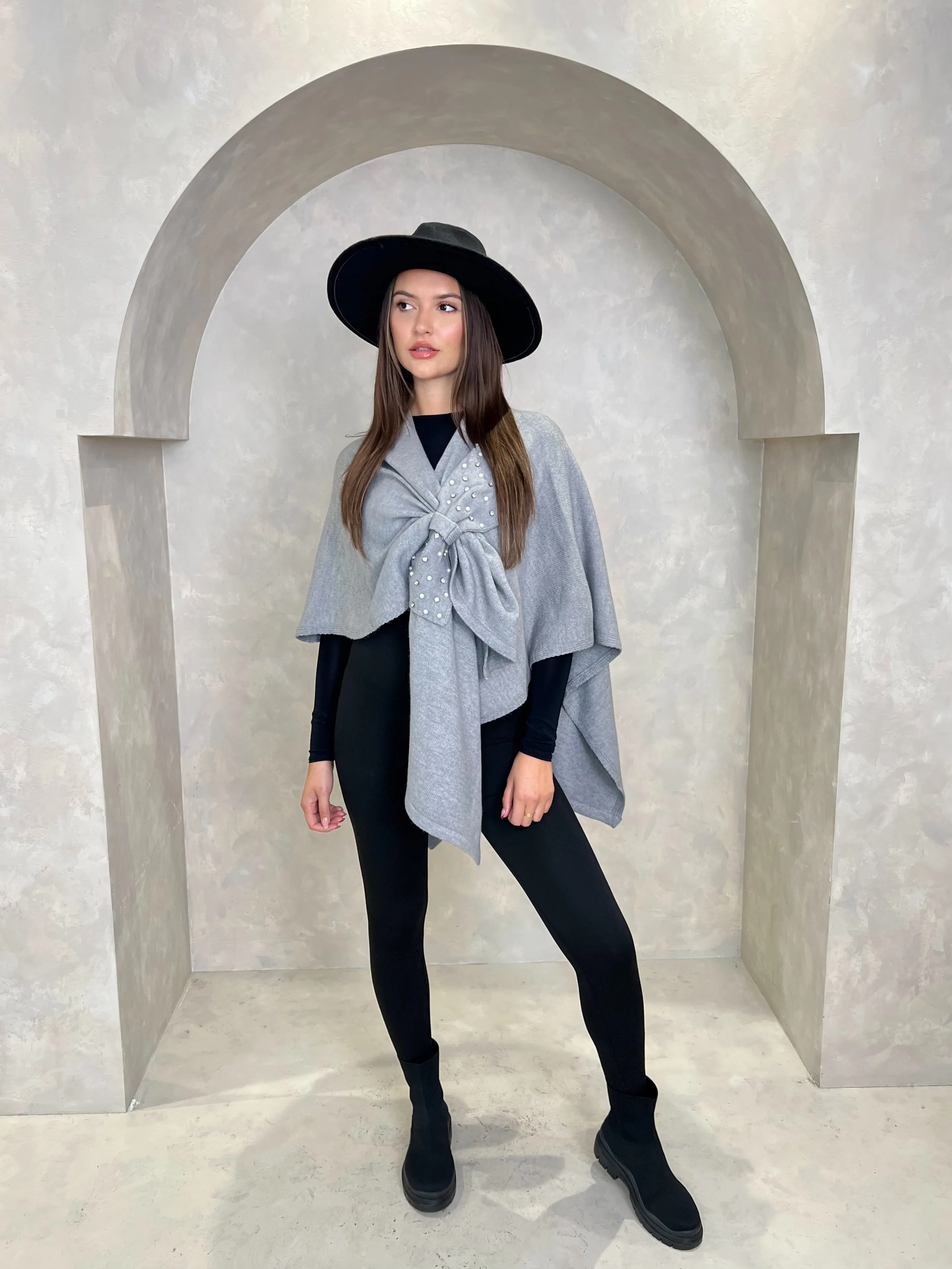 Diamante Embellished Bow Cape