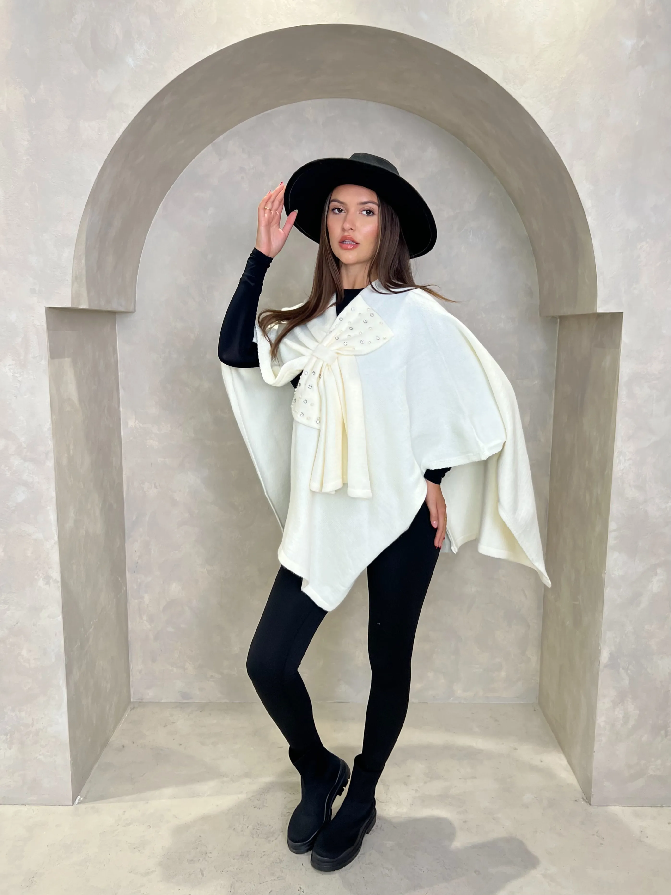 Diamante Embellished Bow Cape