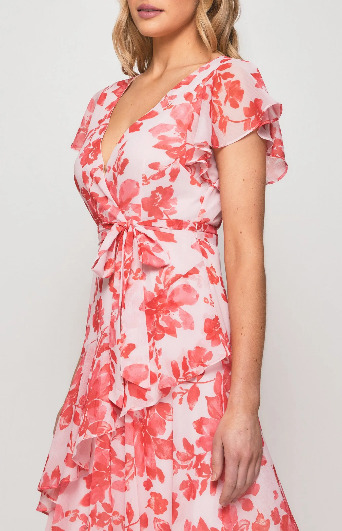 Floral Chiffon Tiered Frill Hem Midi Dress