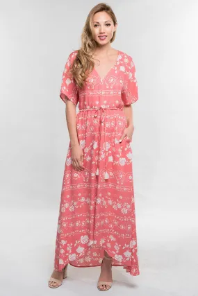 Floral Print V Neck Dolman Sleeve Maxi Dress
