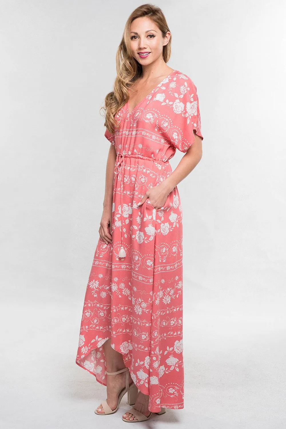 Floral Print V Neck Dolman Sleeve Maxi Dress