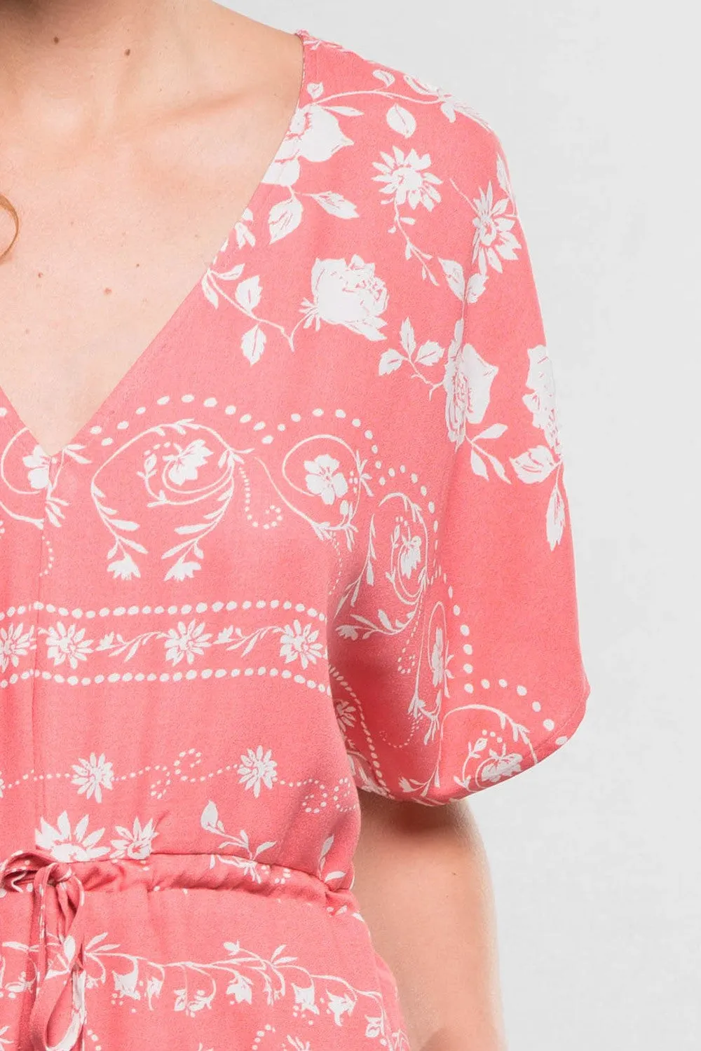 Floral Print V Neck Dolman Sleeve Maxi Dress