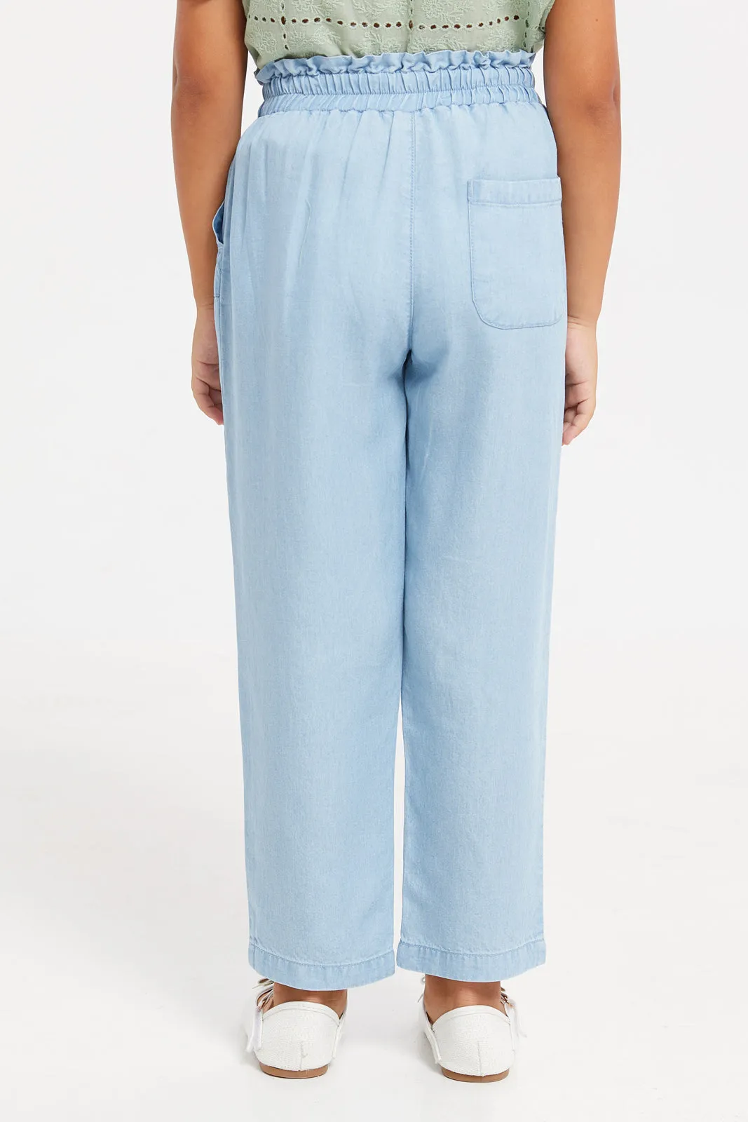 Girls Blue Bow With Pockets Trousers