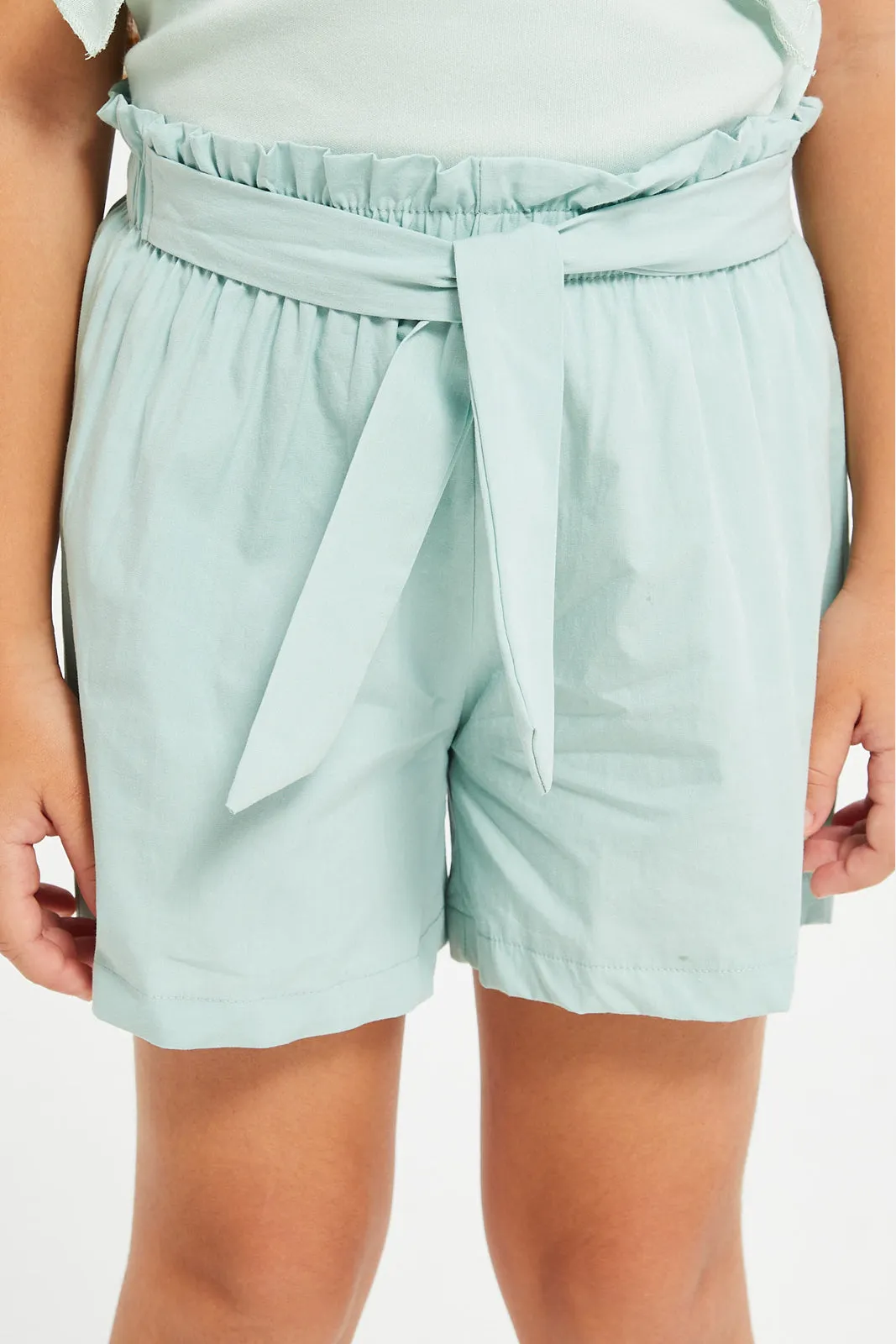 Girls Green Plain Poplin Shorts