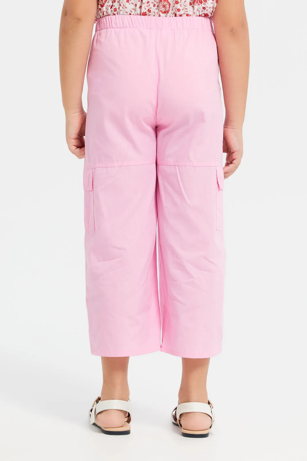 Girls Pink Elasticated Waistband Trousers