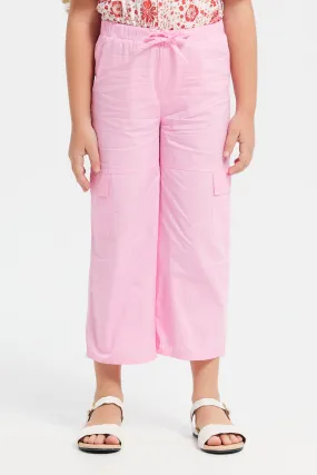 Girls Pink Elasticated Waistband Trousers