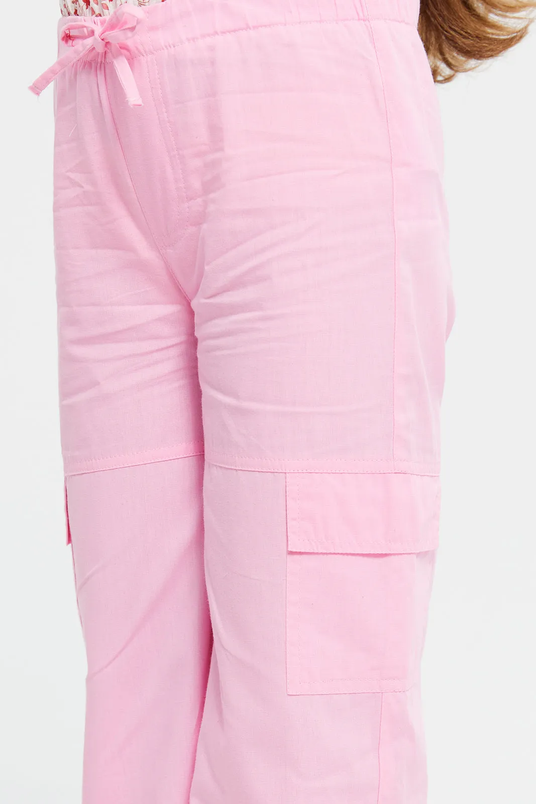 Girls Pink Elasticated Waistband Trousers