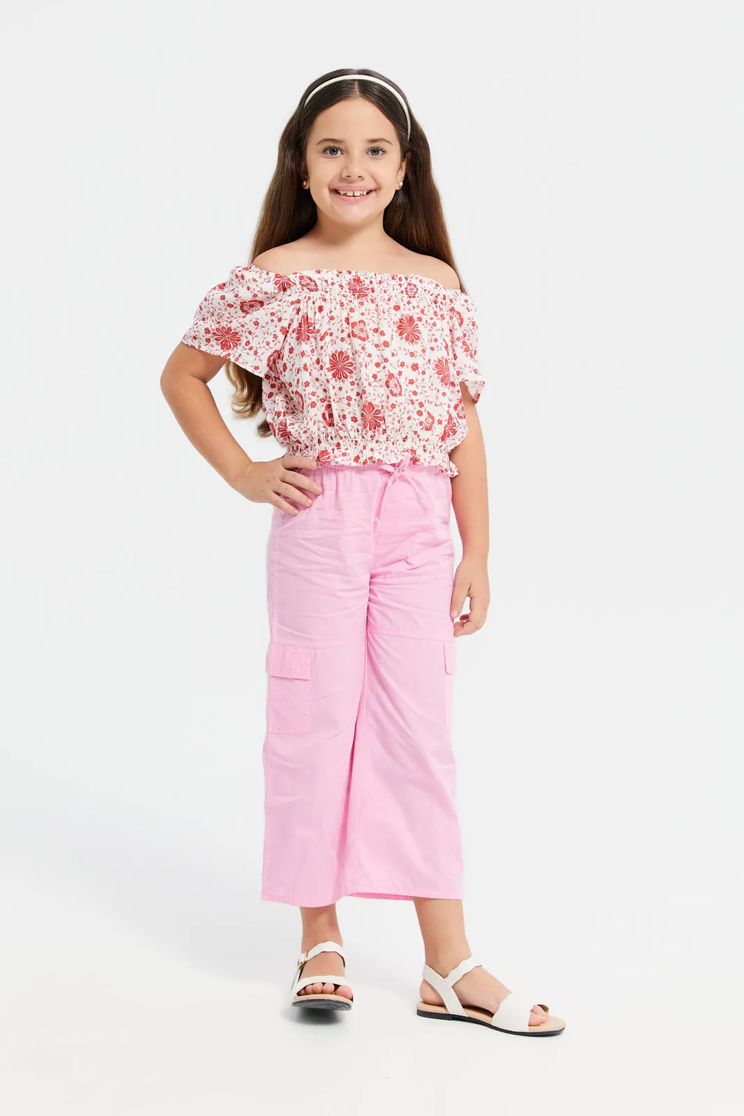 Girls Pink Elasticated Waistband Trousers