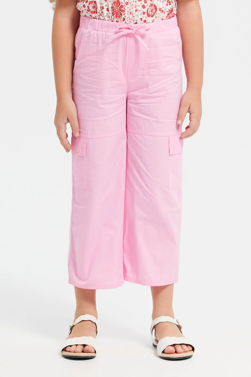 Girls Pink Elasticated Waistband Trousers
