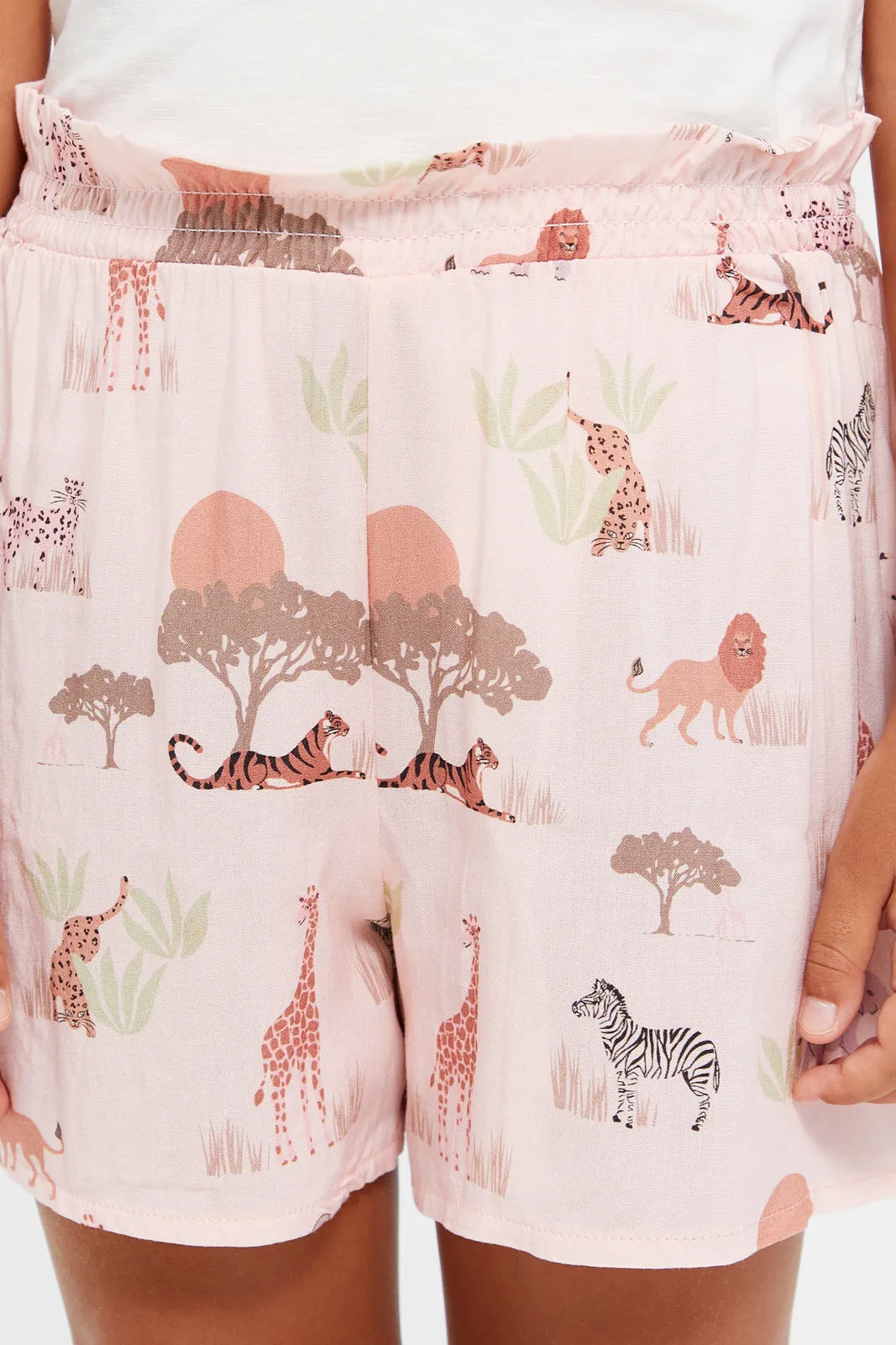 Girls Pink Printed Shorts