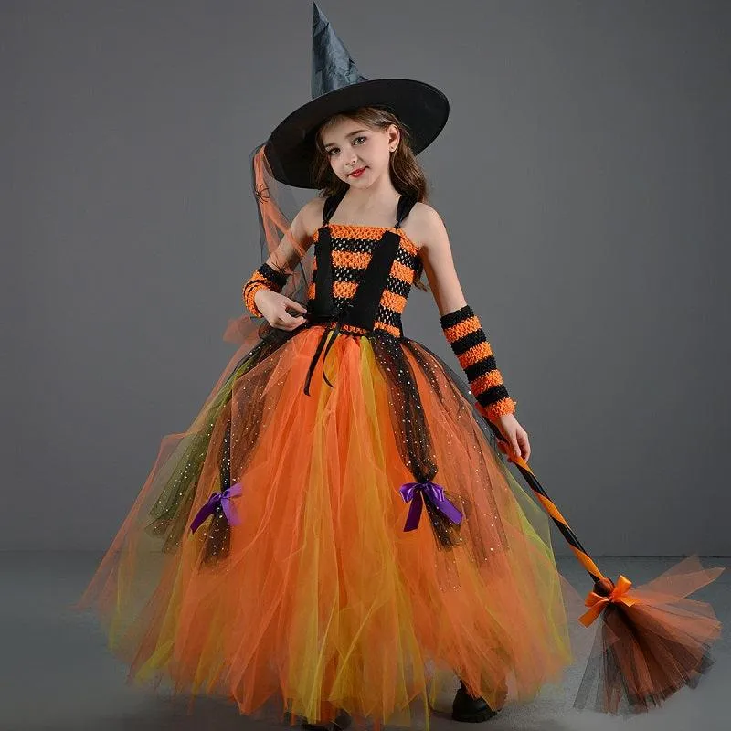 Halloween Magic Princess Dress 1-10 Year Old Girls' Sparkling Strap Puff Skirt Festive Party Elf Outfit Carnival Birthday Banquet Performance Dress