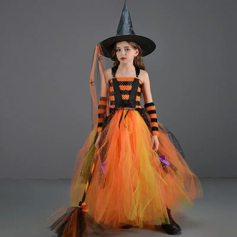 Halloween Magic Princess Dress 1-10 Year Old Girls' Sparkling Strap Puff Skirt Festive Party Elf Outfit Carnival Birthday Banquet Performance Dress