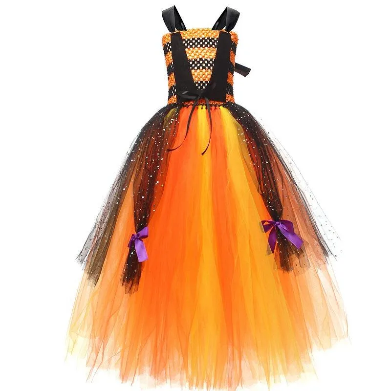 Halloween Magic Princess Dress 1-10 Year Old Girls' Sparkling Strap Puff Skirt Festive Party Elf Outfit Carnival Birthday Banquet Performance Dress