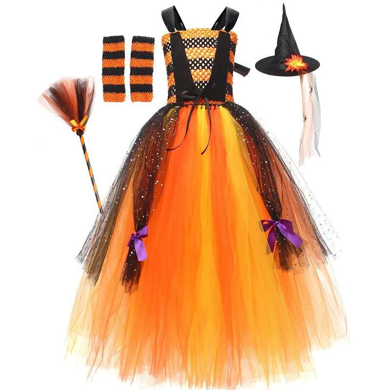 Halloween Magic Princess Dress 1-10 Year Old Girls' Sparkling Strap Puff Skirt Festive Party Elf Outfit Carnival Birthday Banquet Performance Dress