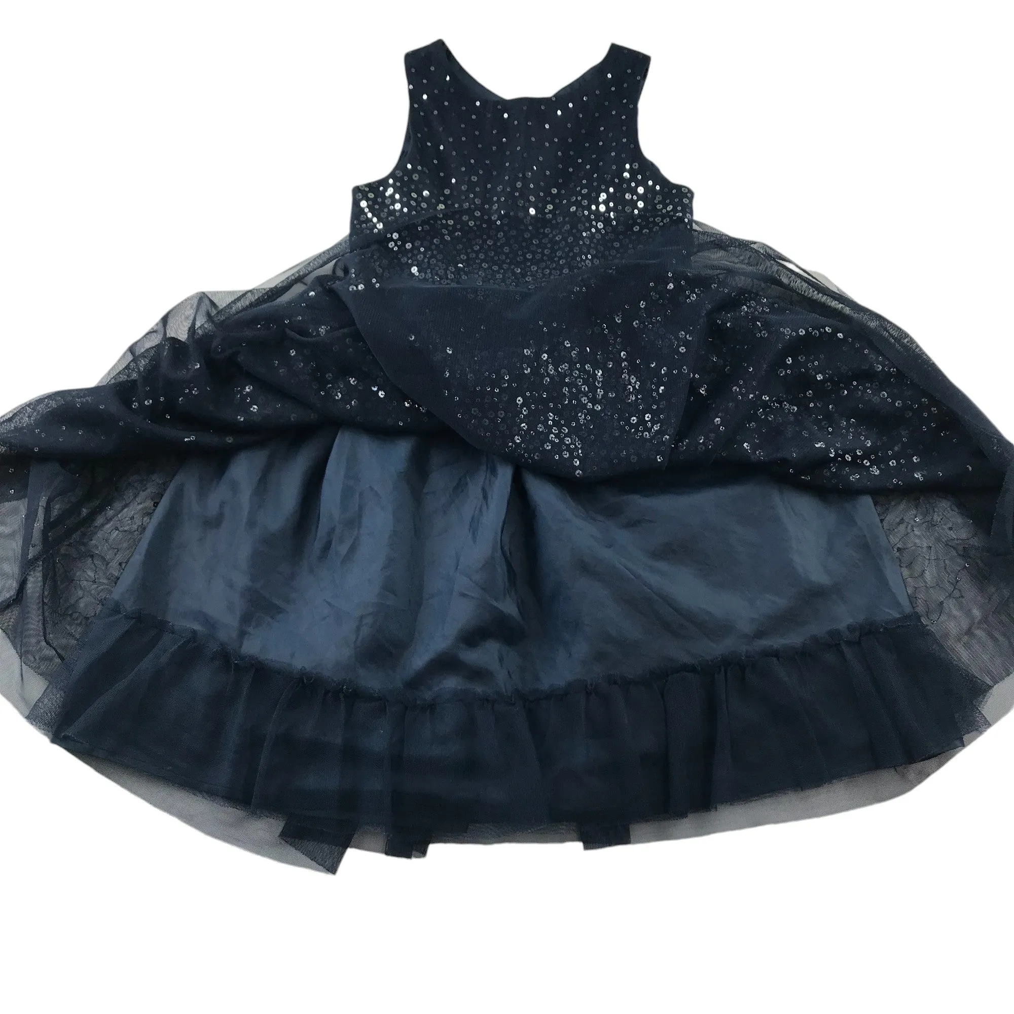 H&M dress 5-6 years navy blue mesh layered with sequins