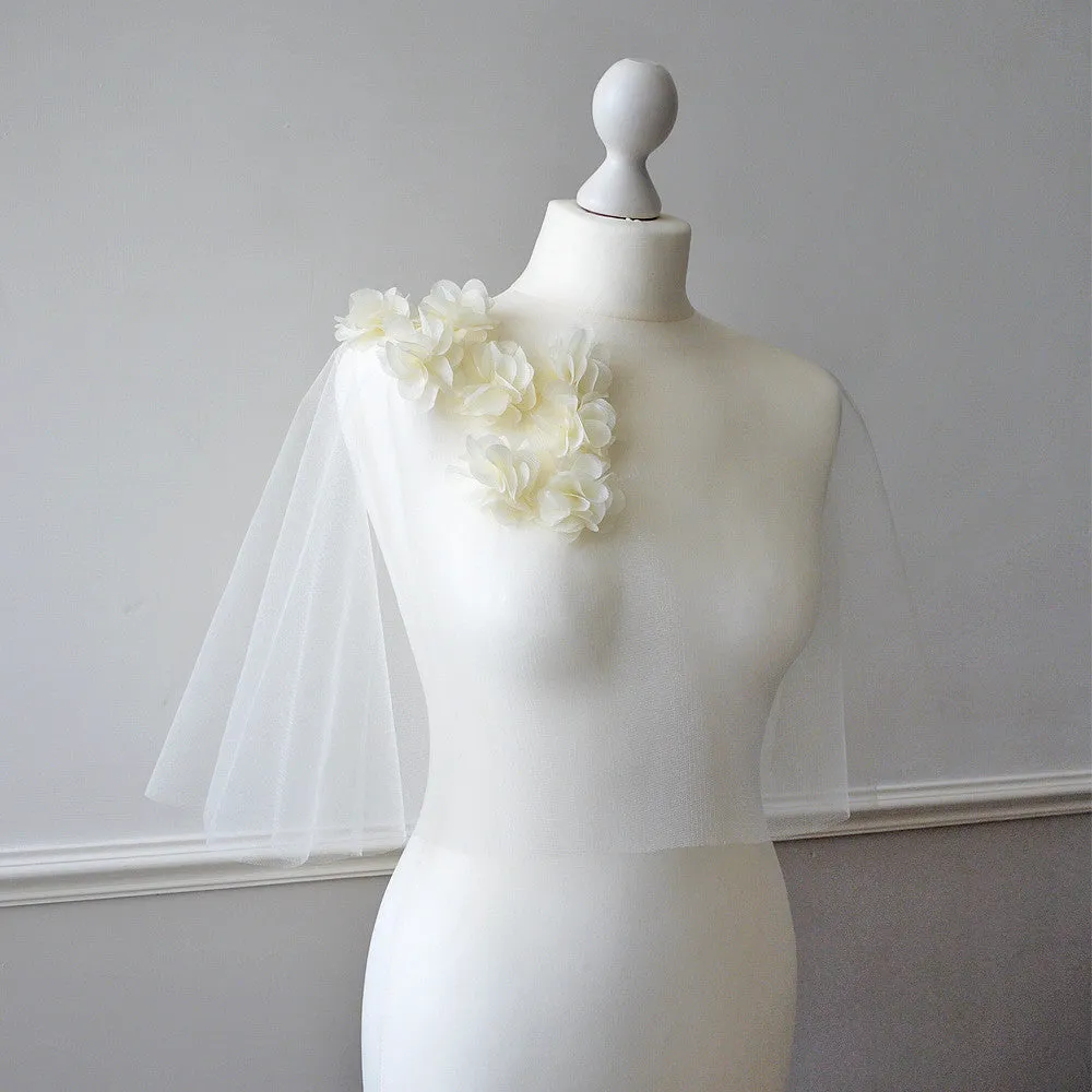 Ivory chiffon flower tulle bridal cape - Emsworth
