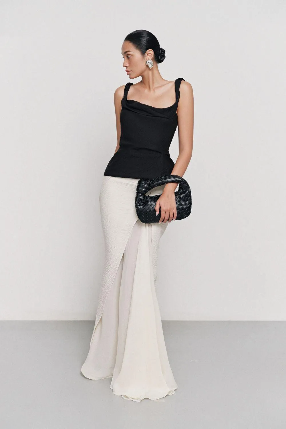 Khiet Trumpet Side Slit Silk Linen Maxi Skirt