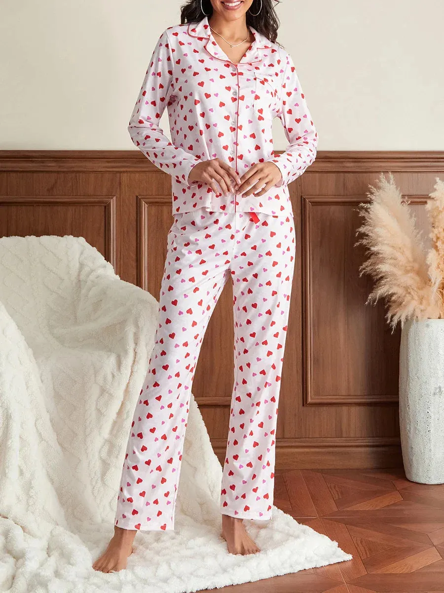 Long Sleeves Tops with Trousers Buttoned Sleepwear Satin Pajamas