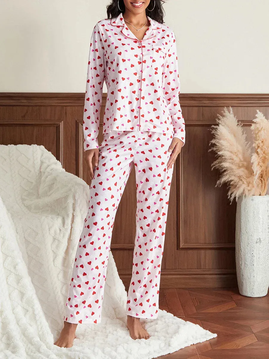 Long Sleeves Tops with Trousers Buttoned Sleepwear Satin Pajamas