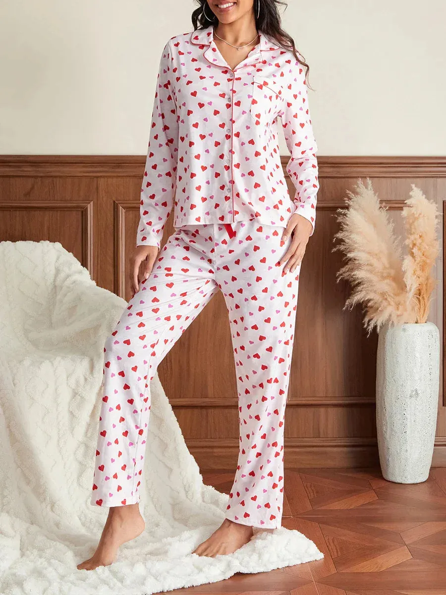 Long Sleeves Tops with Trousers Buttoned Sleepwear Satin Pajamas