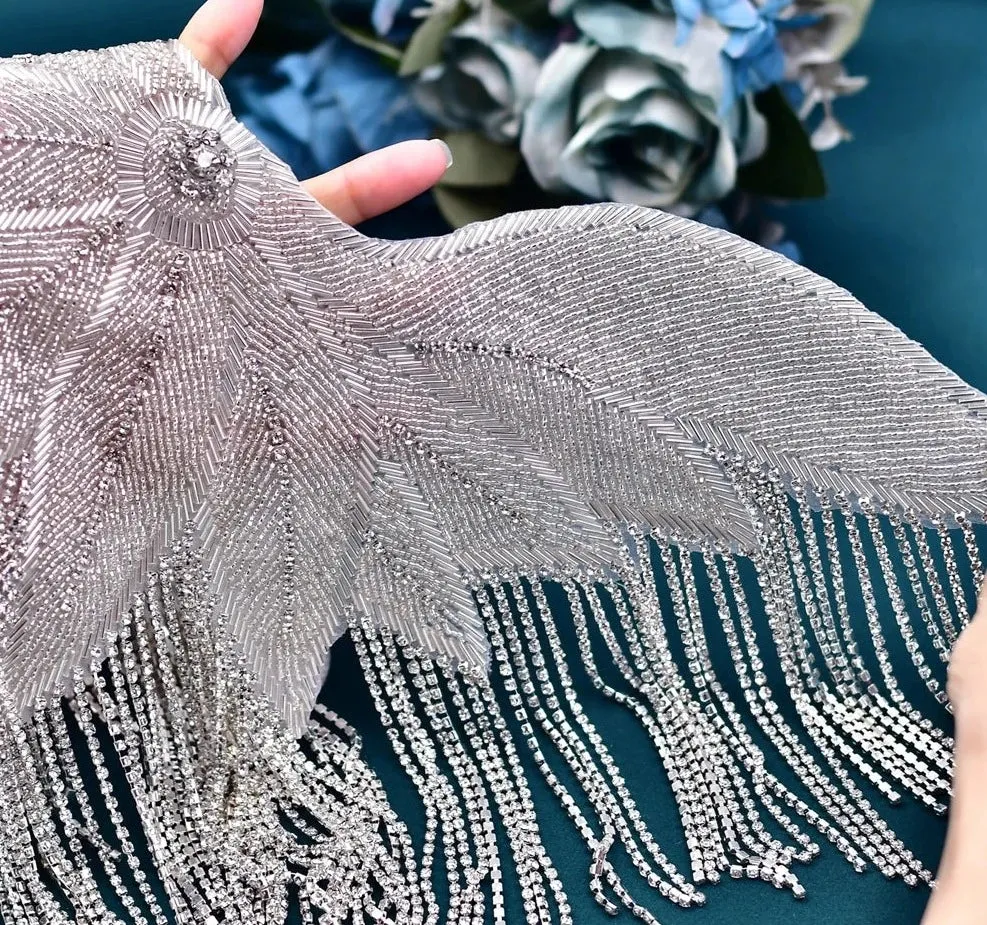 Long Tassel Rhinestones Collar Bridal Handmade Shoulder Emblem