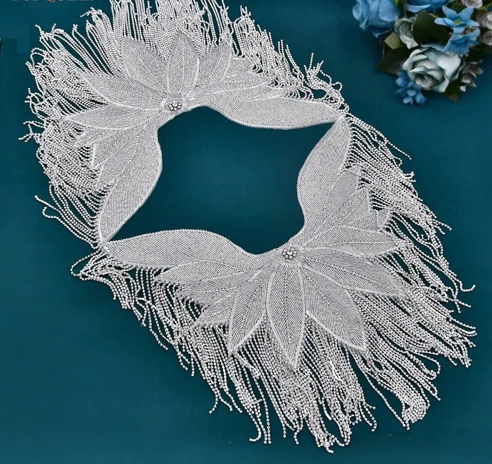 Long Tassel Rhinestones Collar Bridal Handmade Shoulder Emblem