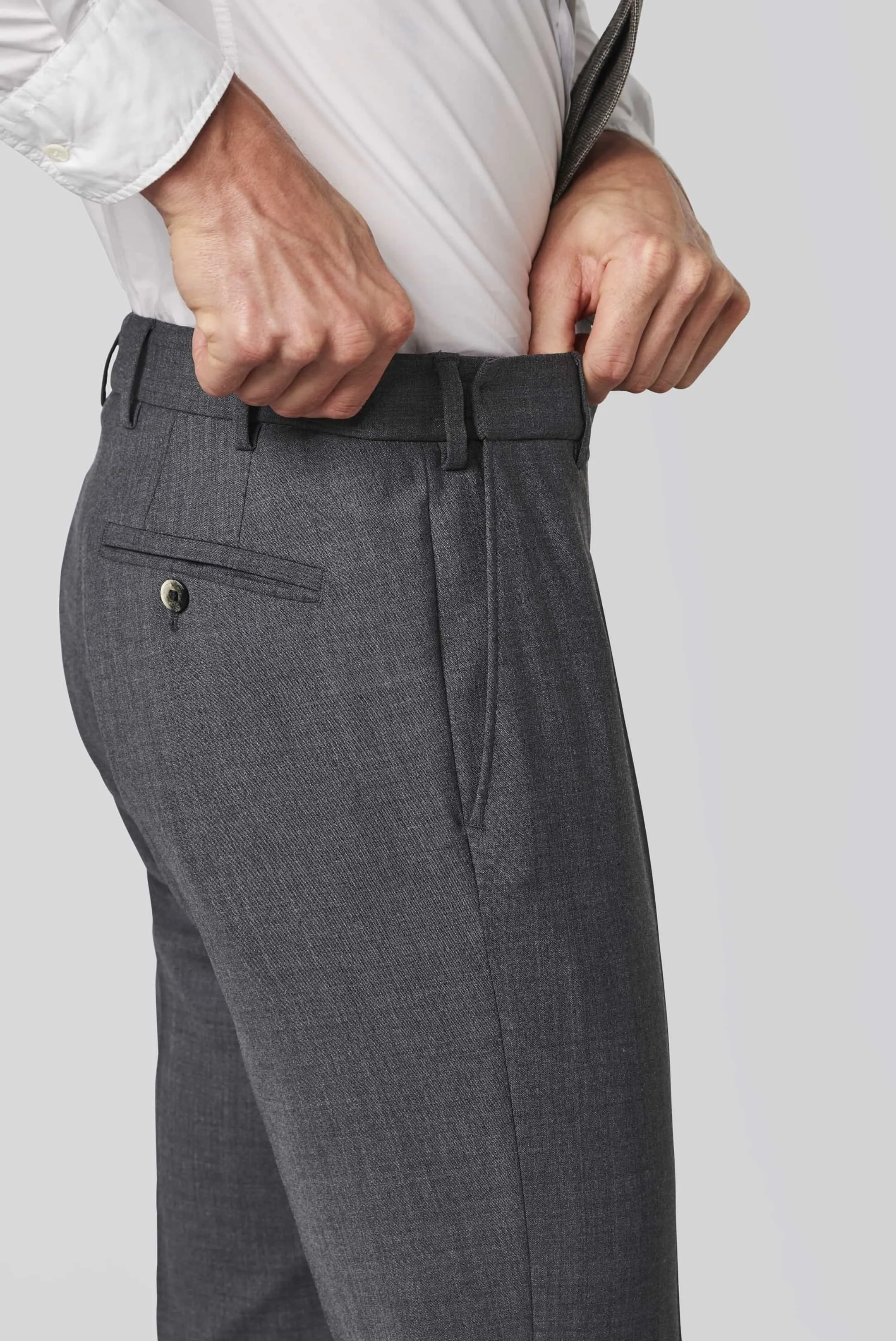 MEYER Oslo Trousers - 344 Flex Tropical Wool-Mix - Mid-Grey