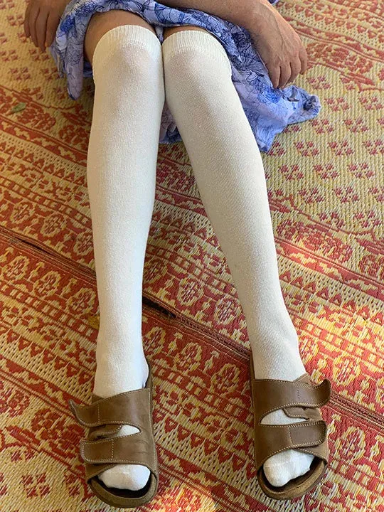Milk, Solid White Eco-Friendly Cotton Over the Knee Socks