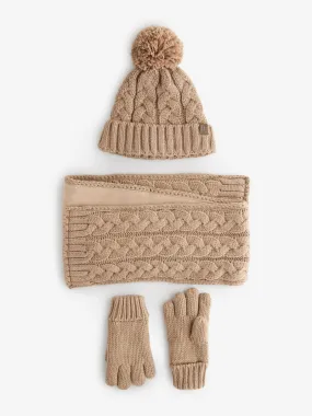 Neutral Cable Knit Hat, Glove & Scarf Set (3-16yrs)