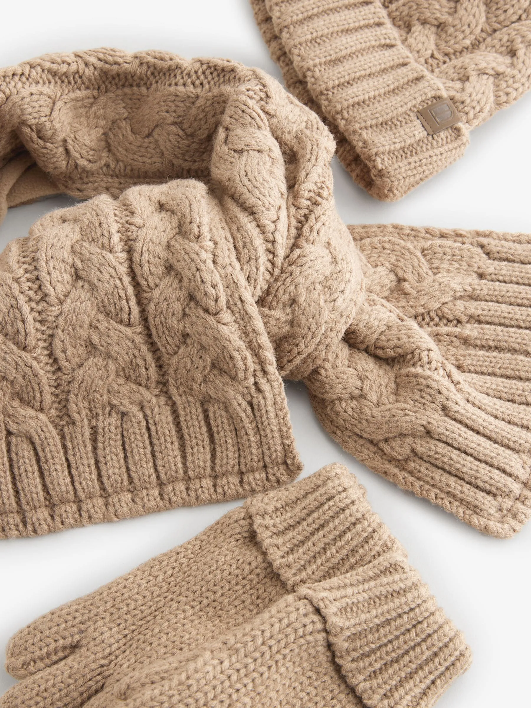 Neutral Cable Knit Hat, Glove & Scarf Set (3-16yrs)