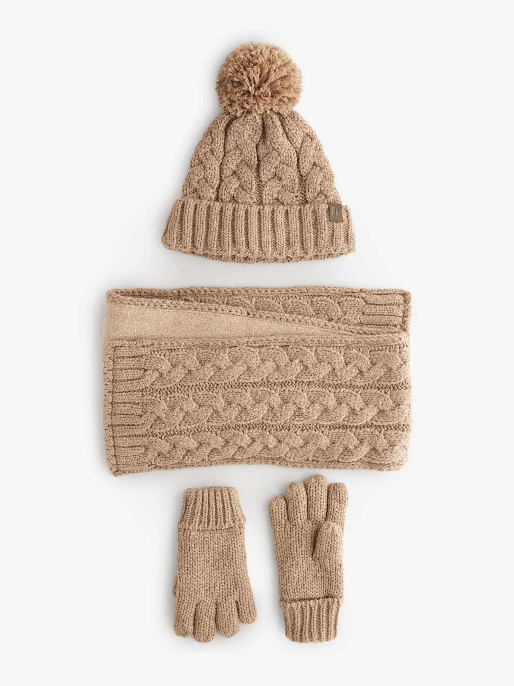 Neutral Cable Knit Hat, Glove & Scarf Set (3-16yrs)