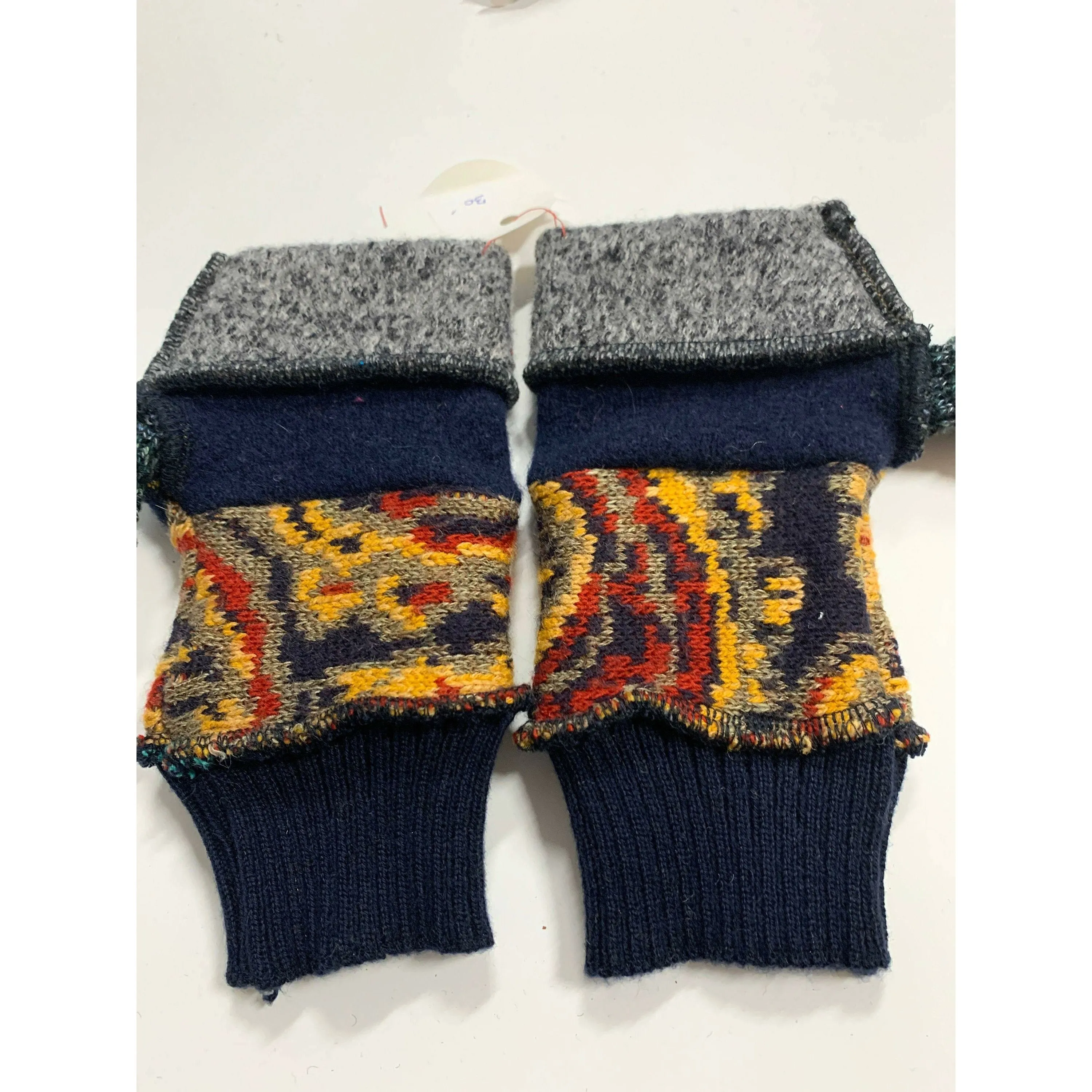 New and Upcycled Recycled sweater texting fingerless gloves with thumb guards. Some wool.