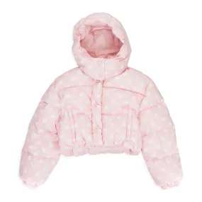 POLKA DOT PUFFER COAT PINK/WHITE DOWN PUFFER