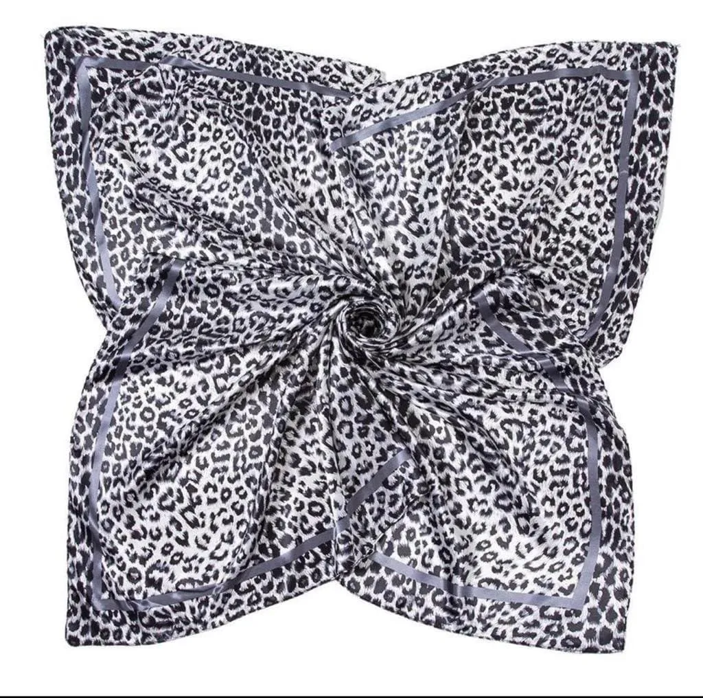 Printed Square Satin Scarf - Grey Leopard