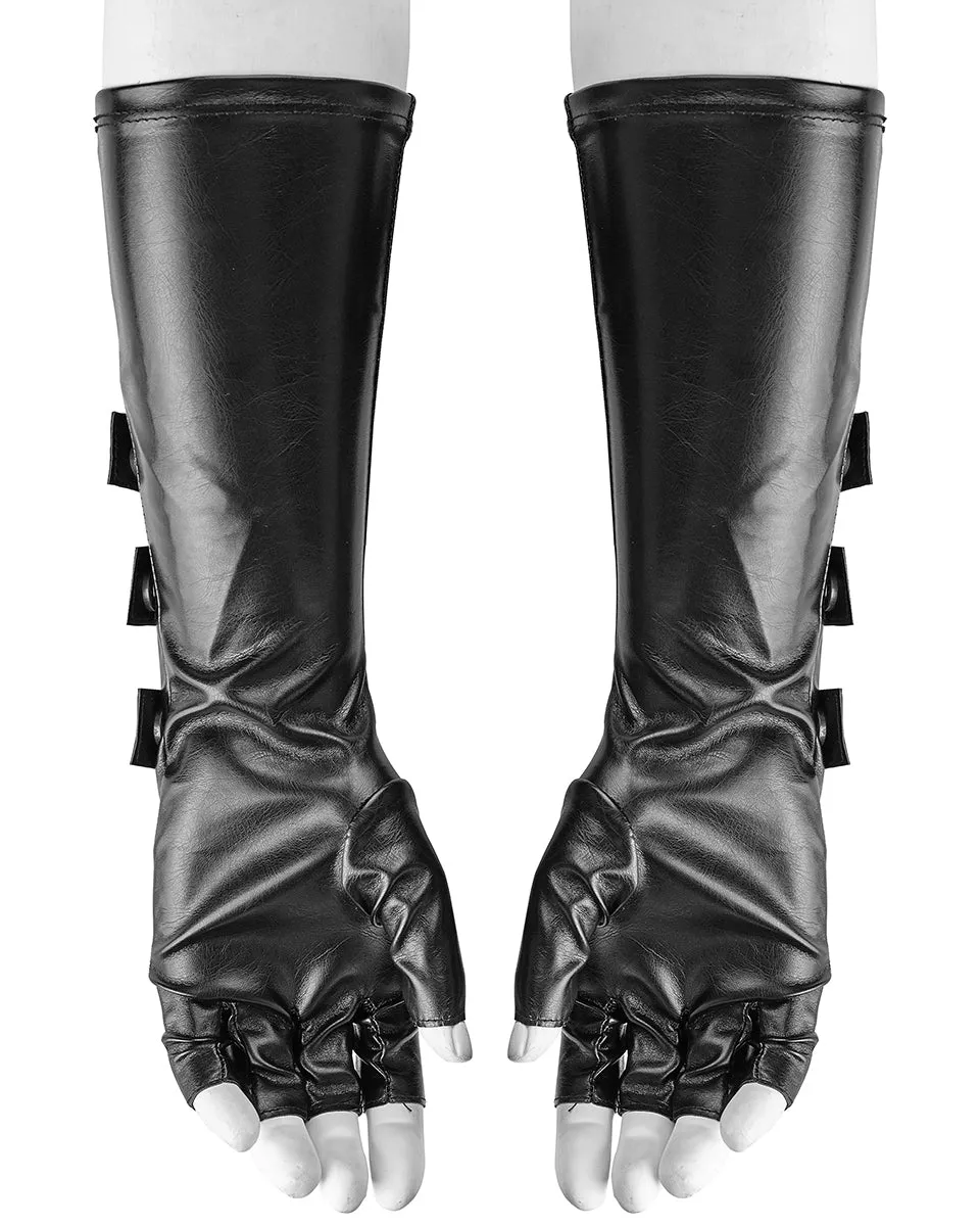 Punk Rave Acropolis Mens Long PU & Mesh Spiked Fingerless Gloves