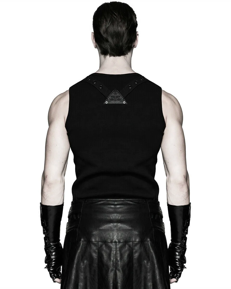 Punk Rave Acropolis Mens Long PU & Mesh Spiked Fingerless Gloves