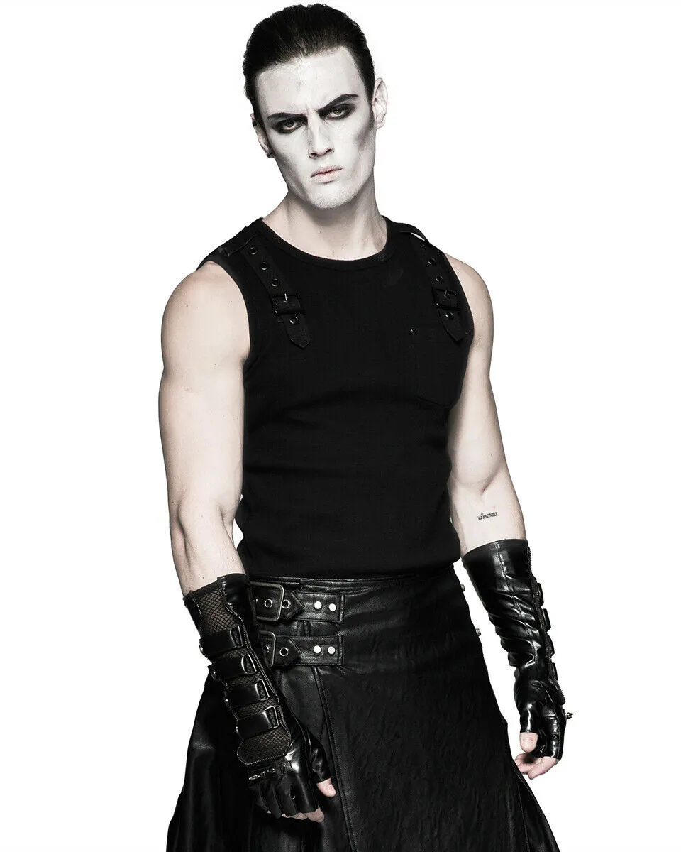 Punk Rave Acropolis Mens Long PU & Mesh Spiked Fingerless Gloves