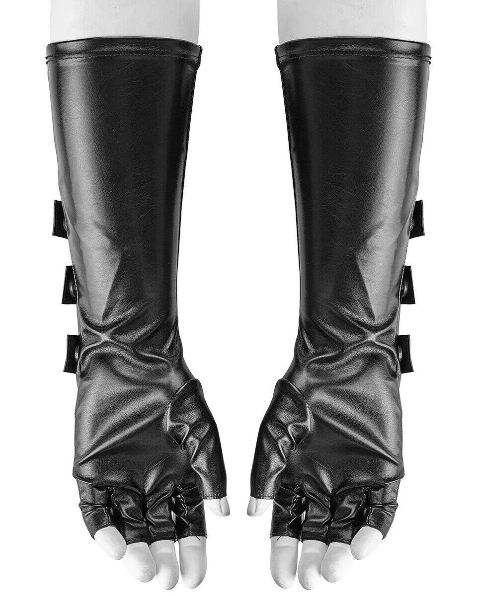 Punk Rave Acropolis Mens Long PU & Mesh Spiked Fingerless Gloves