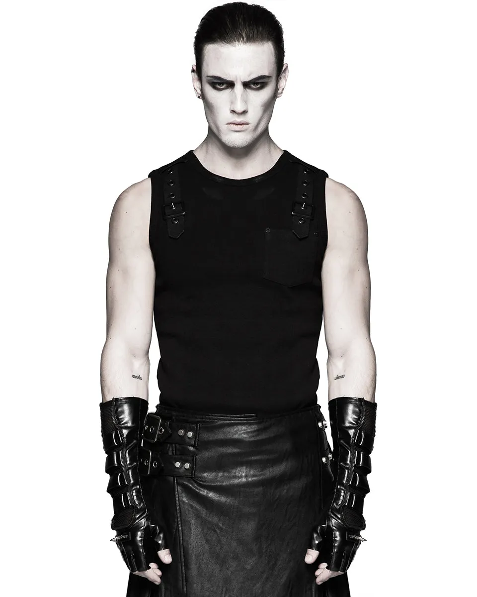 Punk Rave Acropolis Mens Long PU & Mesh Spiked Fingerless Gloves
