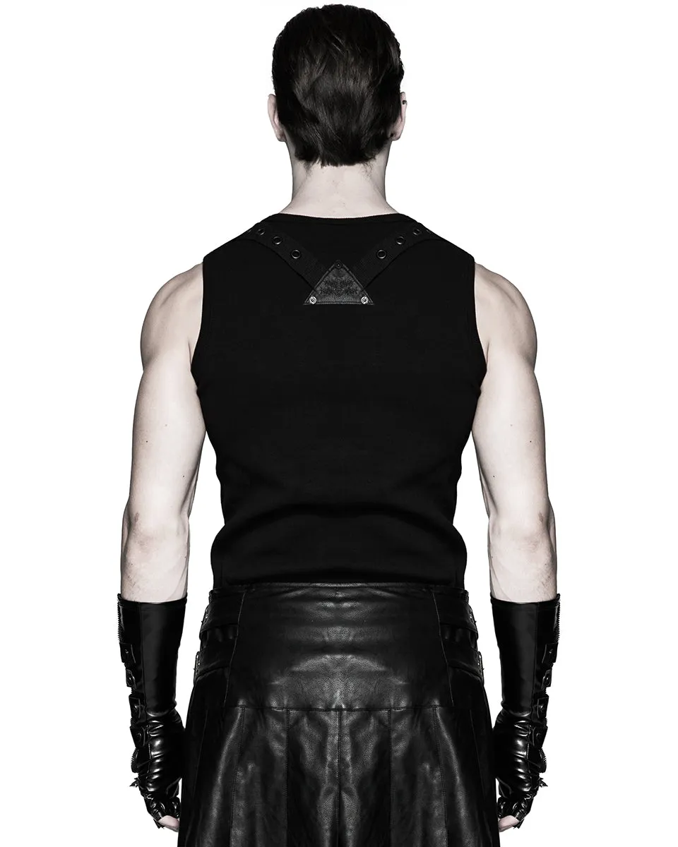 Punk Rave Acropolis Mens Long PU & Mesh Spiked Fingerless Gloves