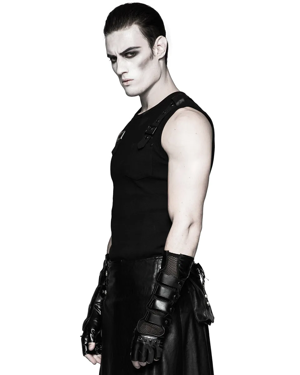 Punk Rave Acropolis Mens Long PU & Mesh Spiked Fingerless Gloves